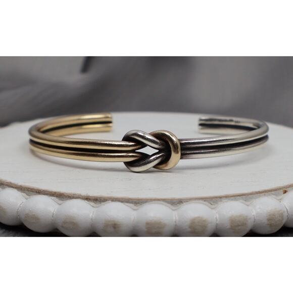 Retired James Avery 14k & 925 Lovers Knot Cuff Bracelet 19.34G / 6.5in / 4mm - Picture 1 of 7